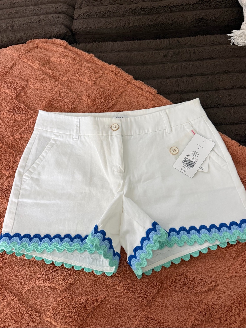 crown & ivy White Shorts with Blue and Mint Scalloped Trim